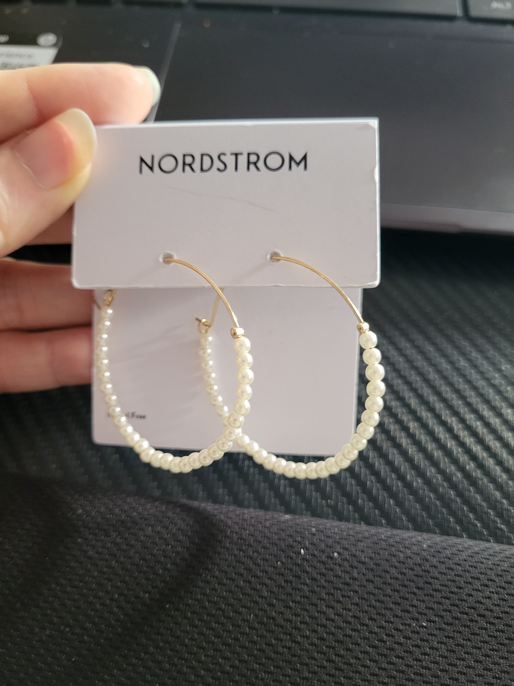 New Nordstrom Gold Hoop Earrings with Cream Pearl Beads